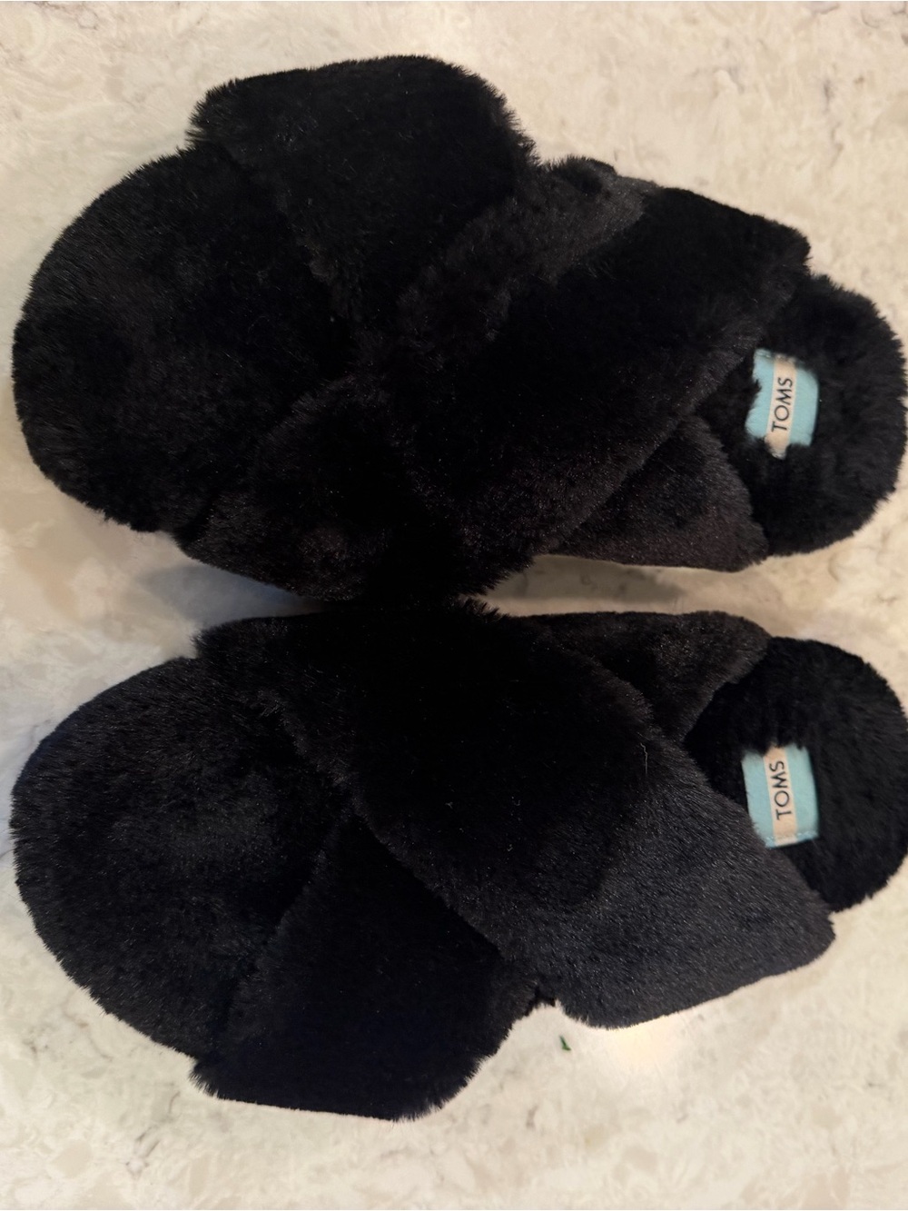 TOMS Women’s Black Plush Slide Slippers